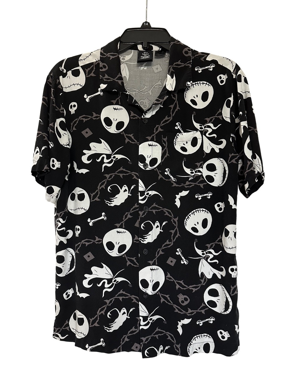 Disney The Nightmare Before Christmas Black and White Graphic Camp Shirt Small